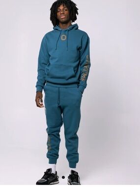 Overtime Mens Fleece Jogger Sweatpants Teal Blue Gold Graphic Logo NWT $60 Sz XL